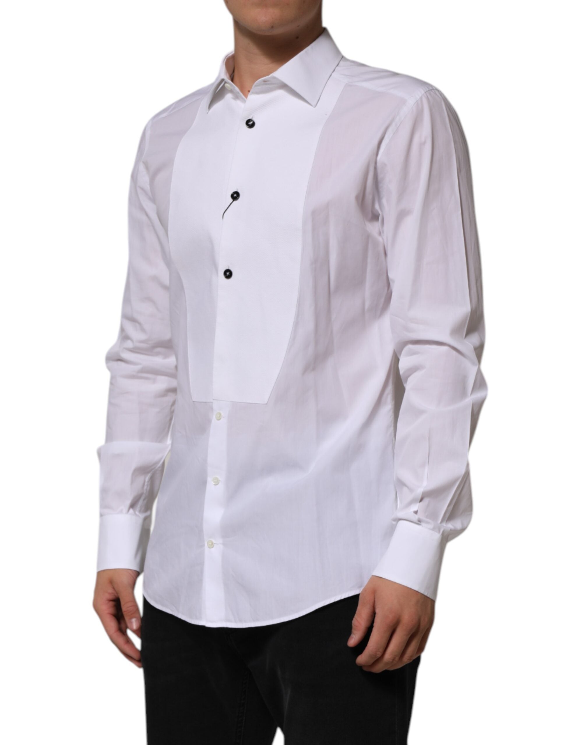 Dolce & Gabbana White Bib Cotton Poplin GOLD Men's Shirt